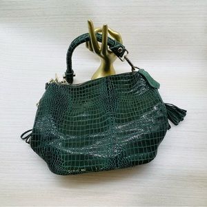 Green Leather Soft Leather Purse Handbag Textured Feel  Tassel with Gold Accents
